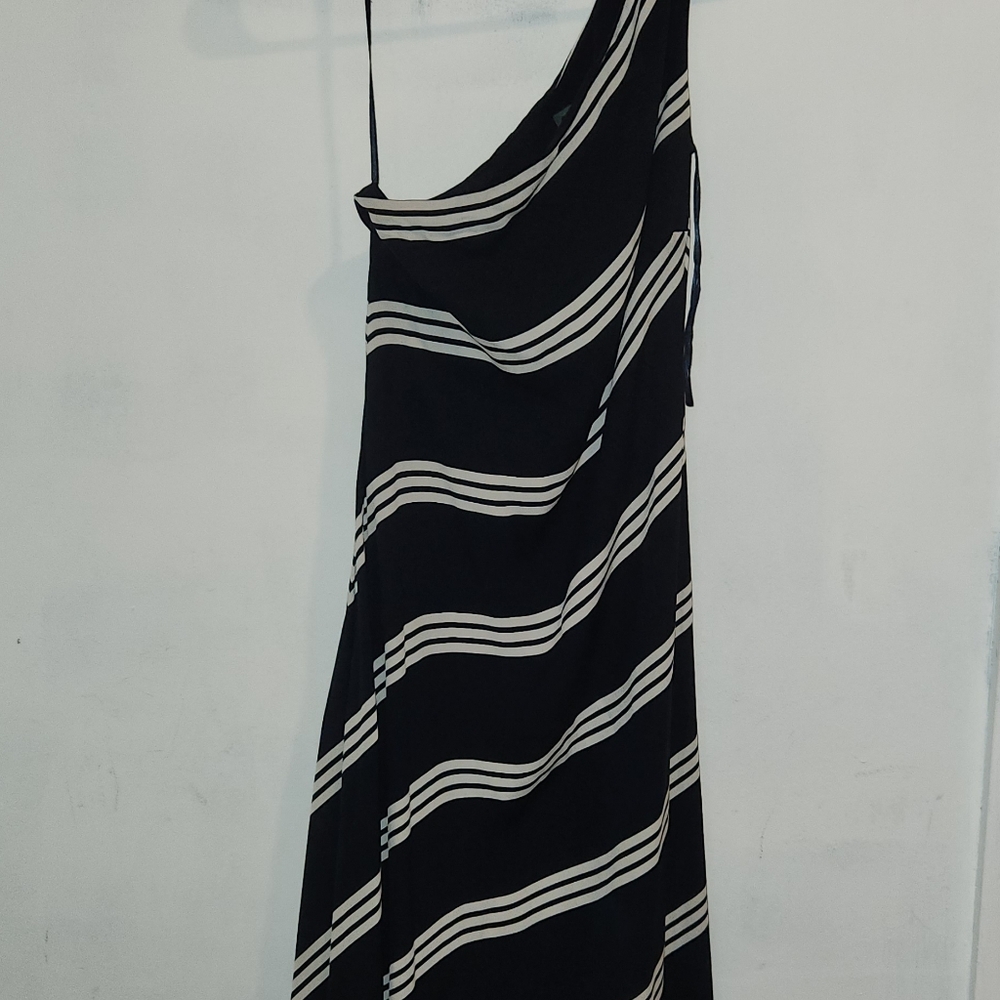 Ralph Lauren One Shoulder Maxi Dress - Silk Blue and White Size 4 - Picture 13 of 13